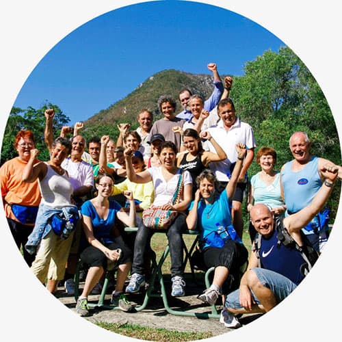 retreat guests climbing Mt Cooroora